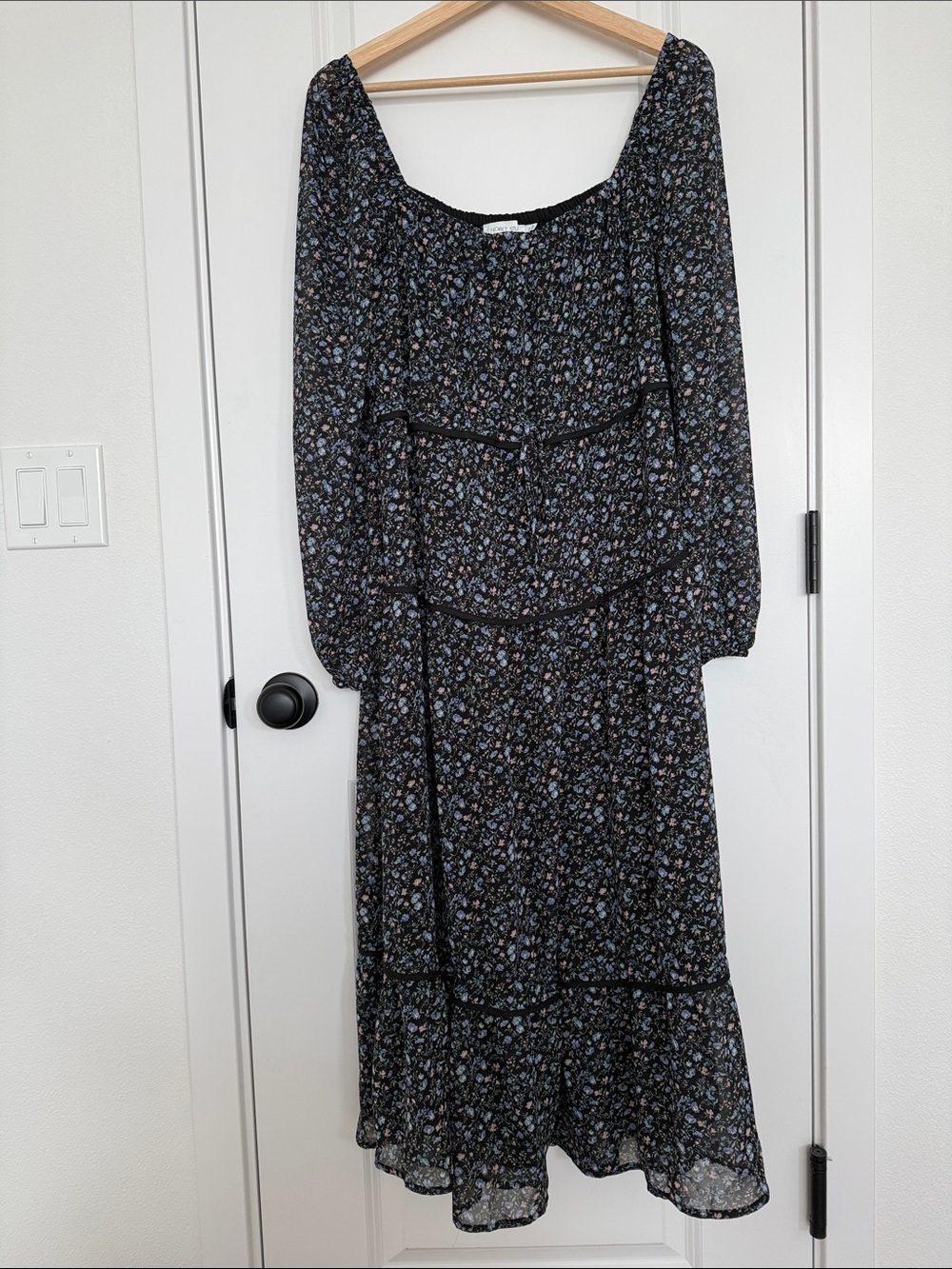 Black Floral Maxi Dress with Long Sleeves